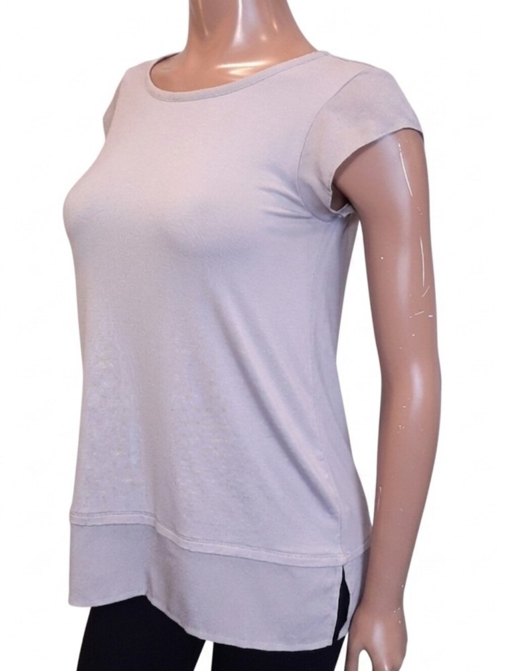 Premise Faux Layer Tunic Top Grey Short Sleeve Side Slit Womens Size Small Rayon